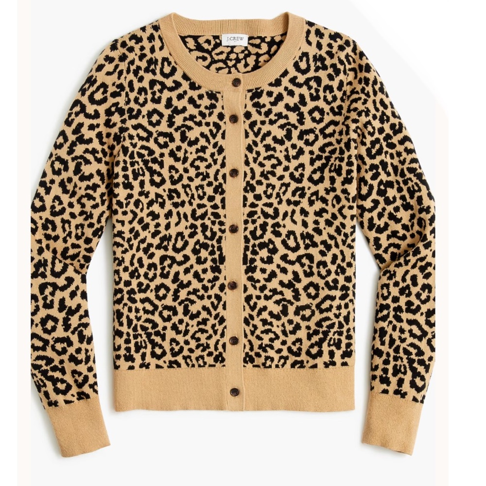 J. Crew Leopard Print Cotton Cardigan Sweater Size Medium
